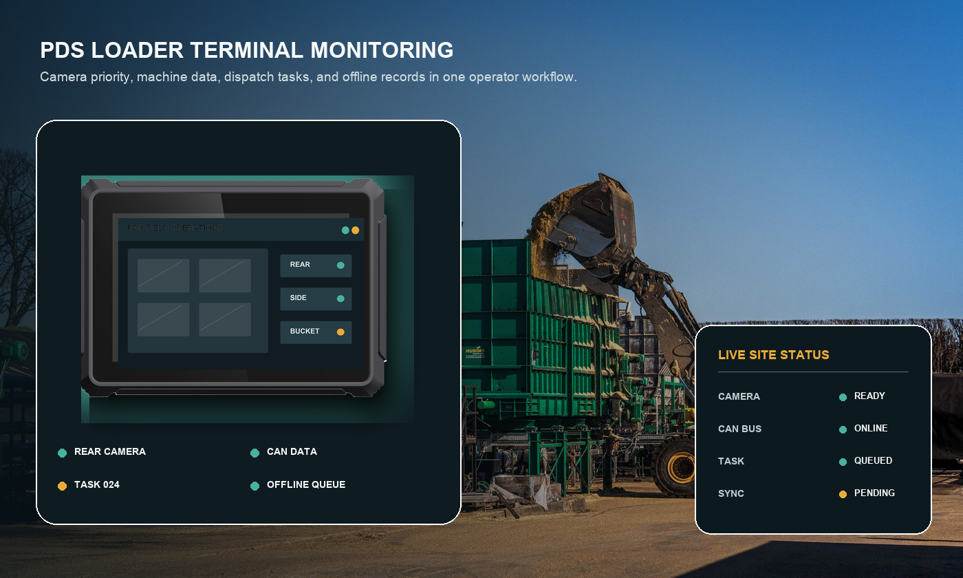 PDS vehicle terminal for loaders used for monitoring and dispatch