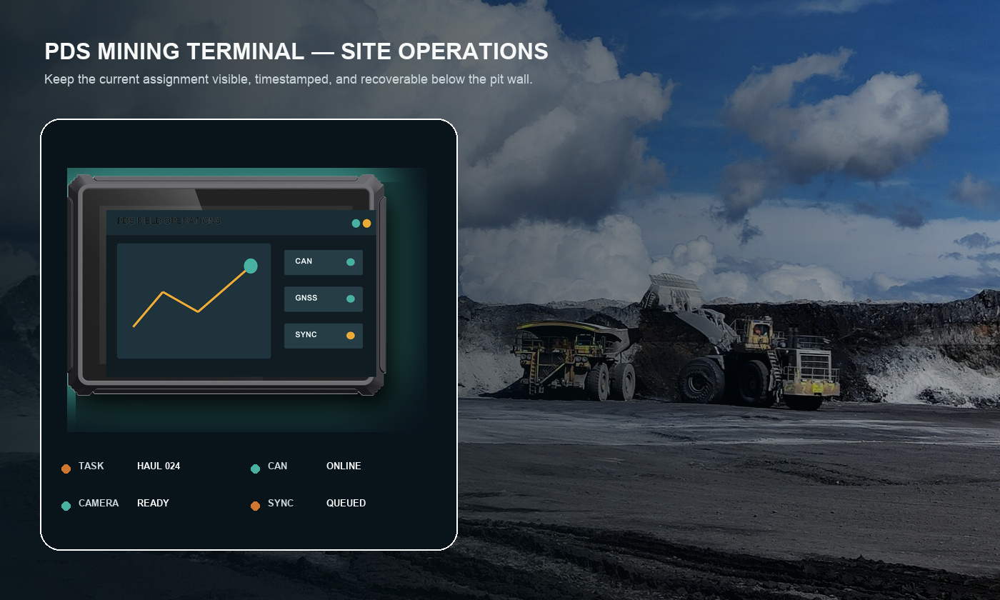 PDS mining vehicle terminal for harsh open-pit operations