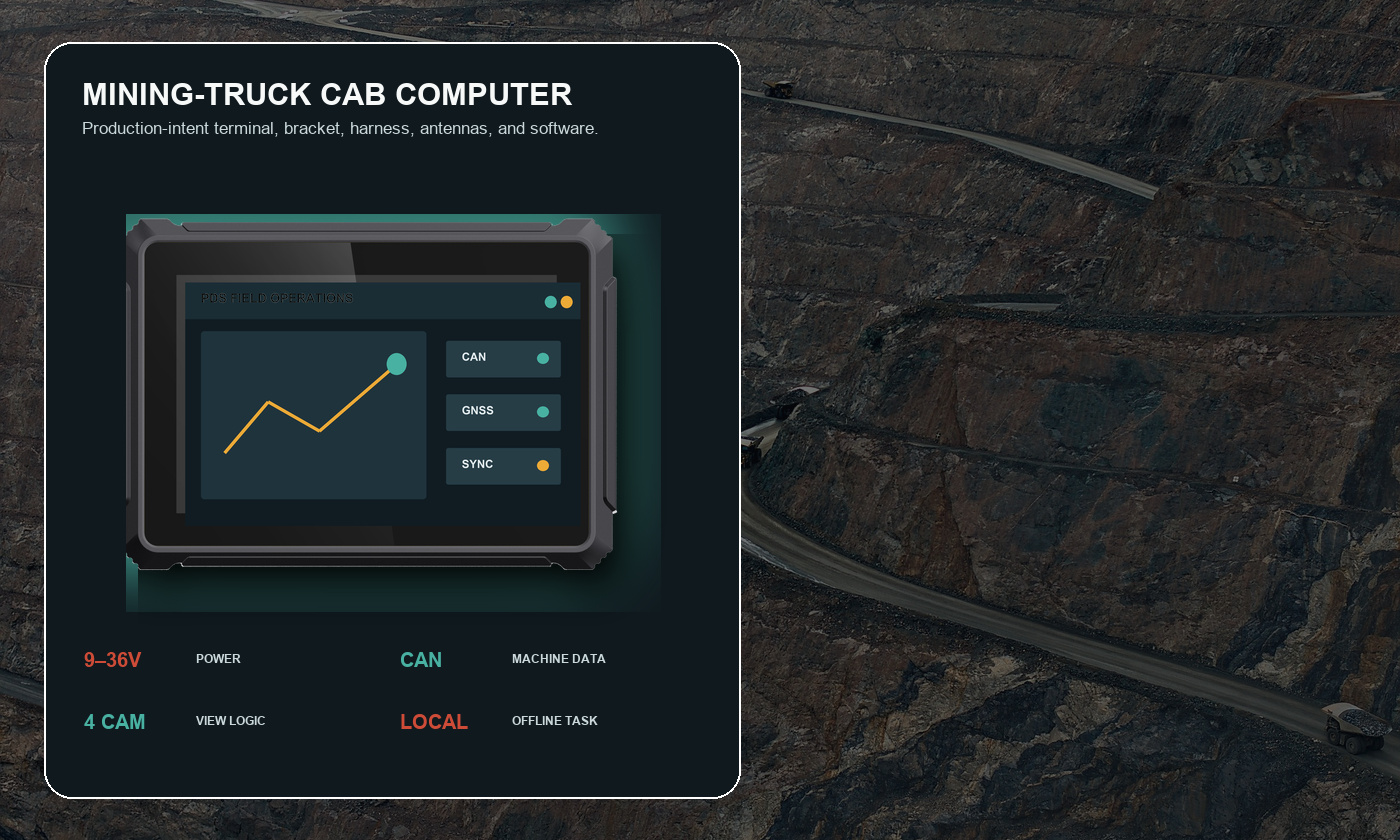 PDS rugged computer for mining trucks in a haul-truck cab workflow