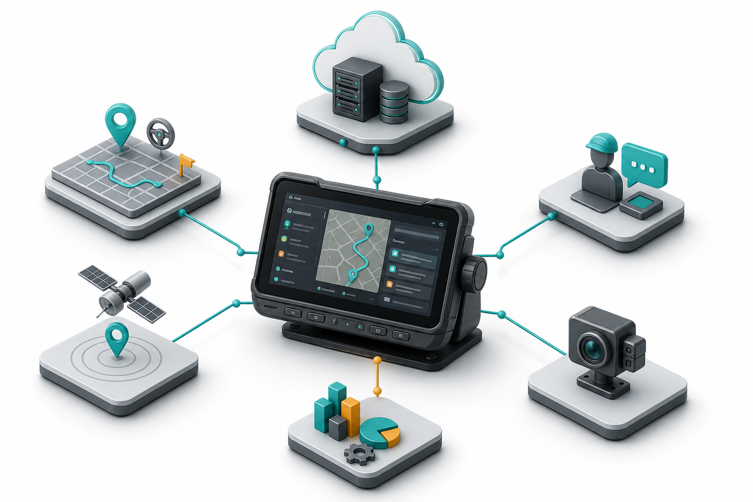 Data flow from the PDS dispatch vehicle computer for GNSS route messages and cameras