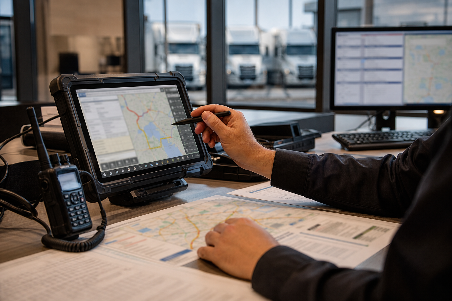 PDS vehicle dispatch computer connected to the control center