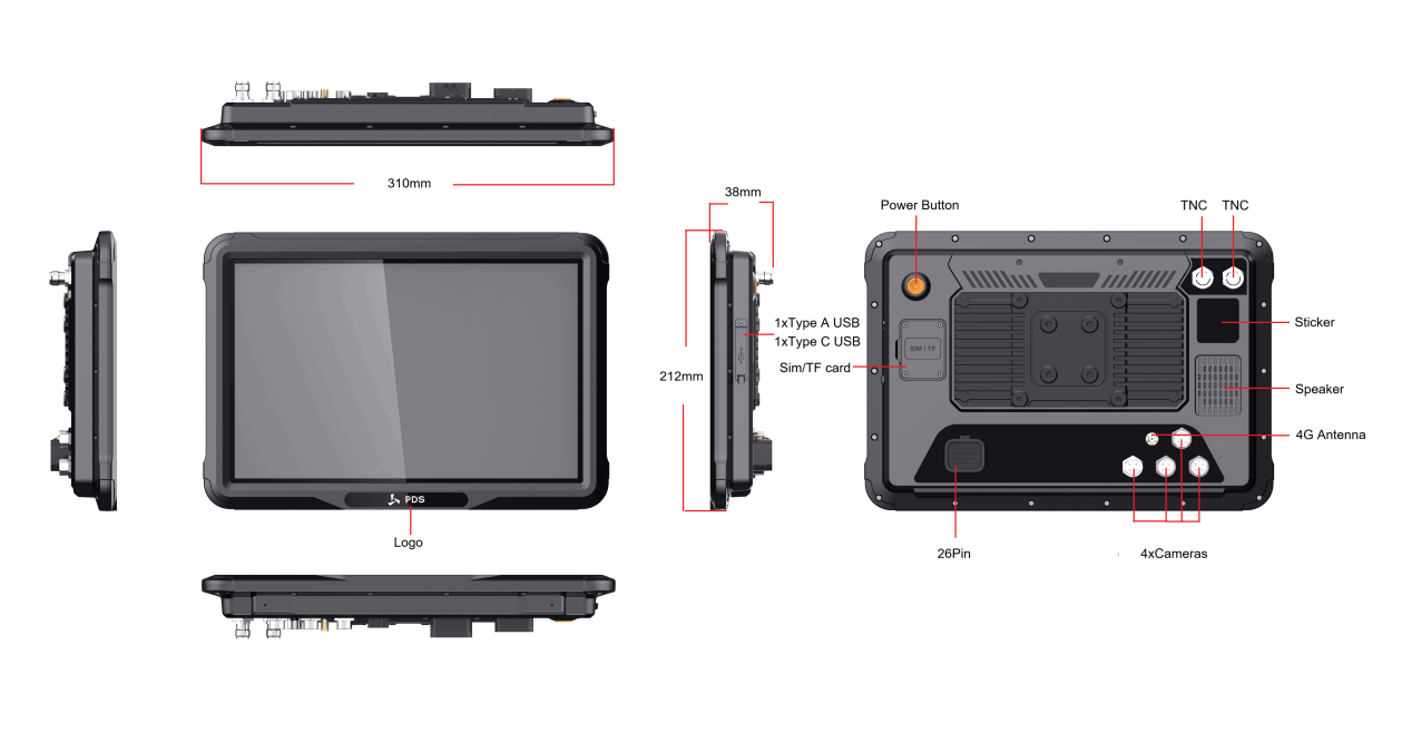 PDS T12 dual-display tractor terminal technical view