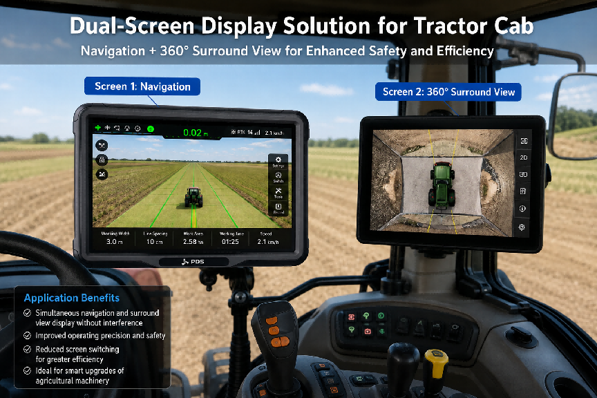 PDS T12 dual-display RTK GNSS guidance cabin application