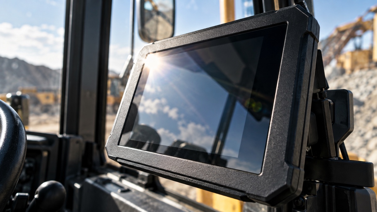 High brightness rugged vehicle computer display with controlled glare